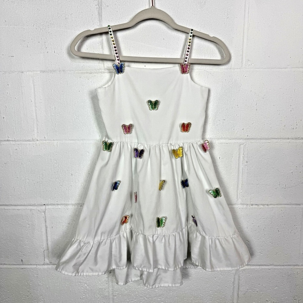 Blueberi Boulevard Girls Dress Ruffle Colorful Butterflies Gems Easter Party 7/8